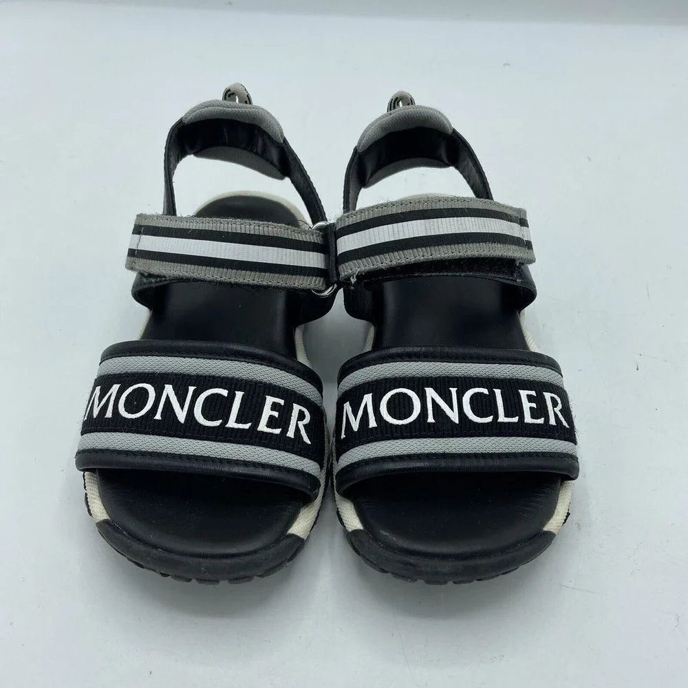 Moncler Enfant Logo Strap Flat Kids Sandals Black Sz EU 27 US 11